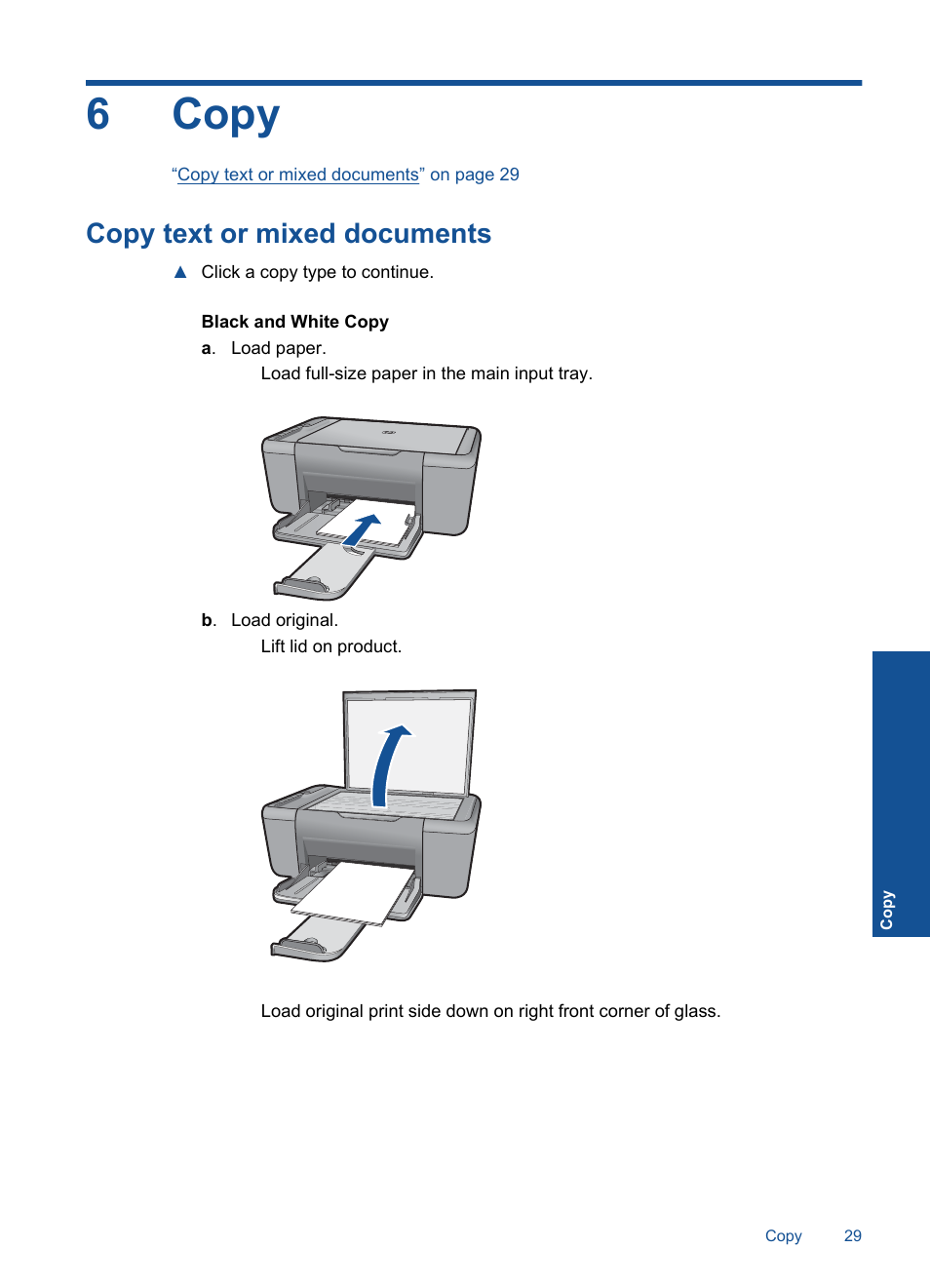 Copy, Copy text or mixed documents, 6 copy | 6copy | HP Officejet 4400 All-in-One Printer - K410a User Manual | Page 31 / 106