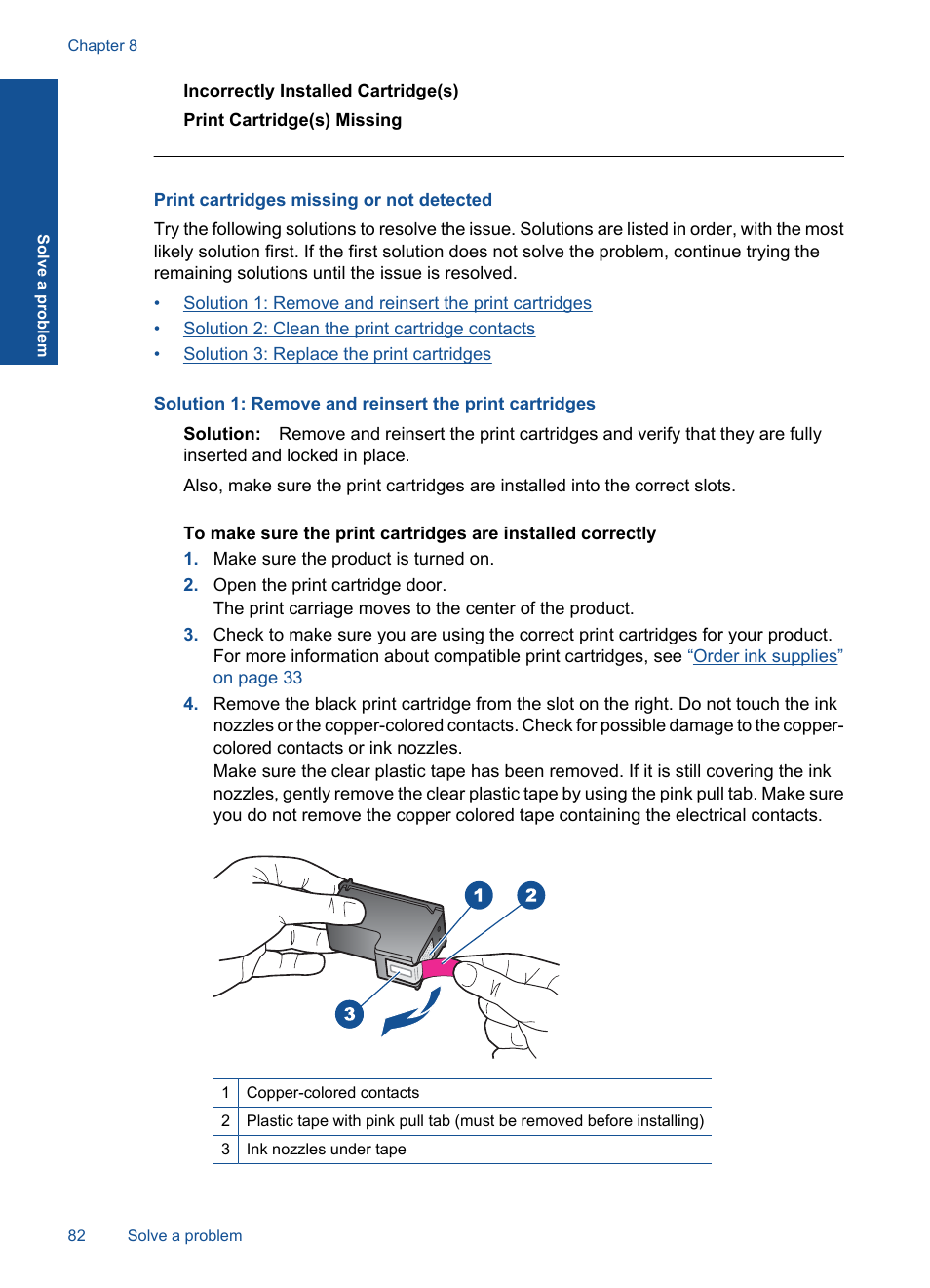 Print cartridges missing or not detected | HP Officejet 4400 All-in-One Printer - K410a User Manual | Page 84 / 106