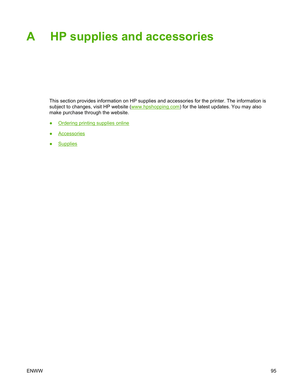 Hp supplies and accessories, Appendix a hp supplies and accessories, Ahp supplies and accessories | HP Officejet Pro K550 Printer User Manual | Page 103 / 138