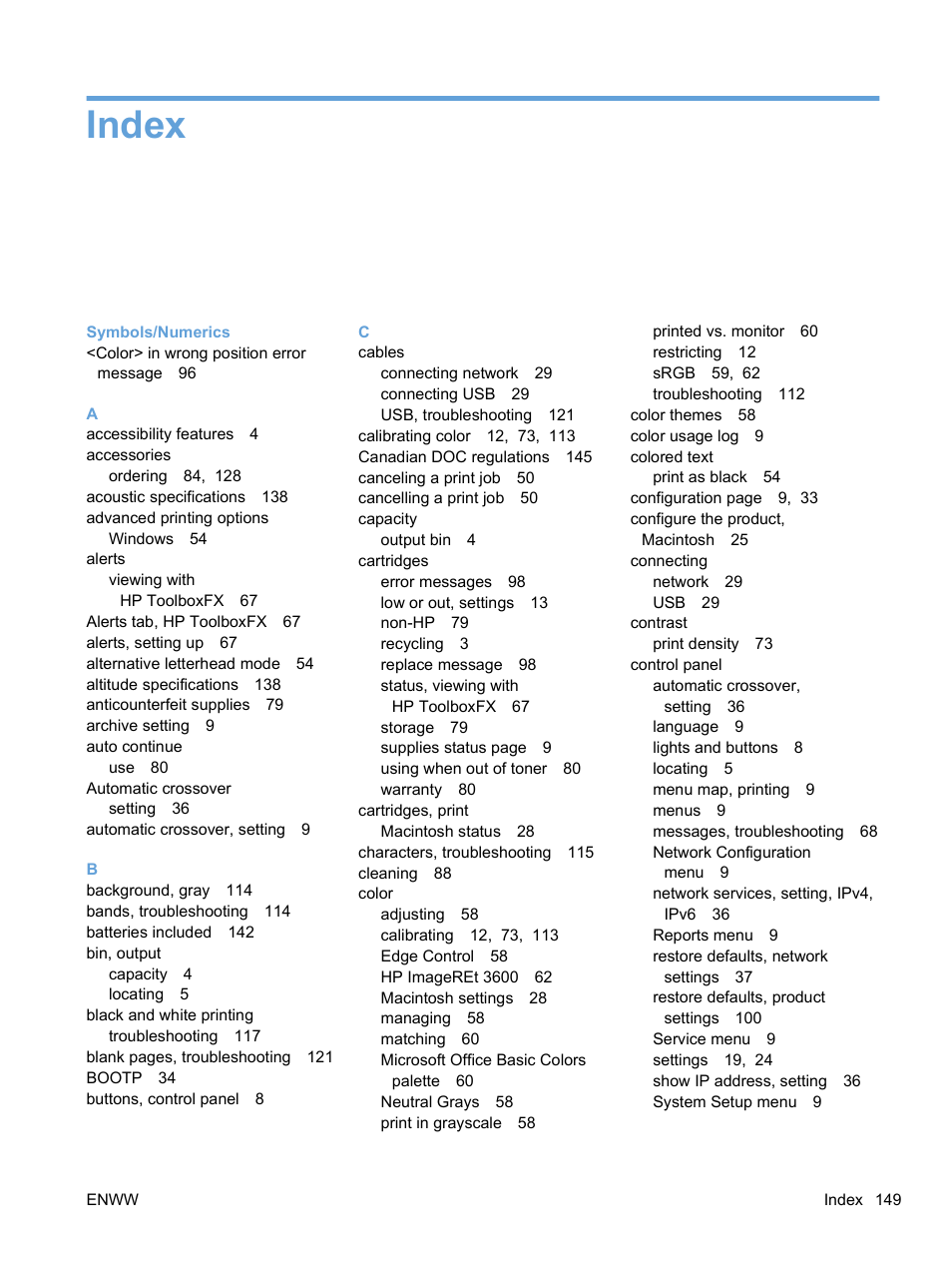 Index | HP Color LaserJet Professional CP5225 Printer series User Manual | Page 161 / 168