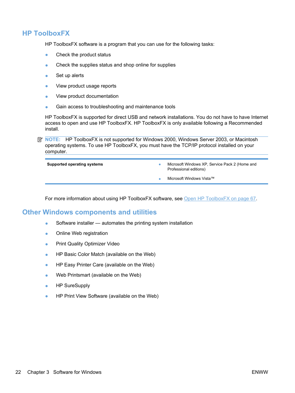 Hp toolboxfx, Other windows components and utilities | HP Color LaserJet Professional CP5225 Printer series User Manual | Page 34 / 168