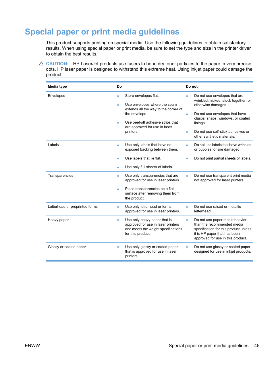 Special paper or print media guidelines | HP Color LaserJet Professional CP5225 Printer series User Manual | Page 57 / 168