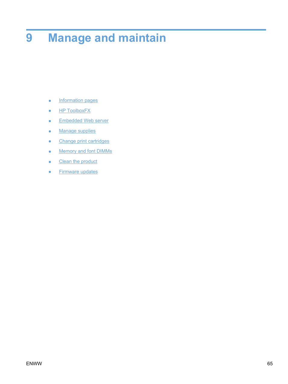 Manage and maintain, 9 manage and maintain, 9manage and maintain | HP Color LaserJet Professional CP5225 Printer series User Manual | Page 77 / 168