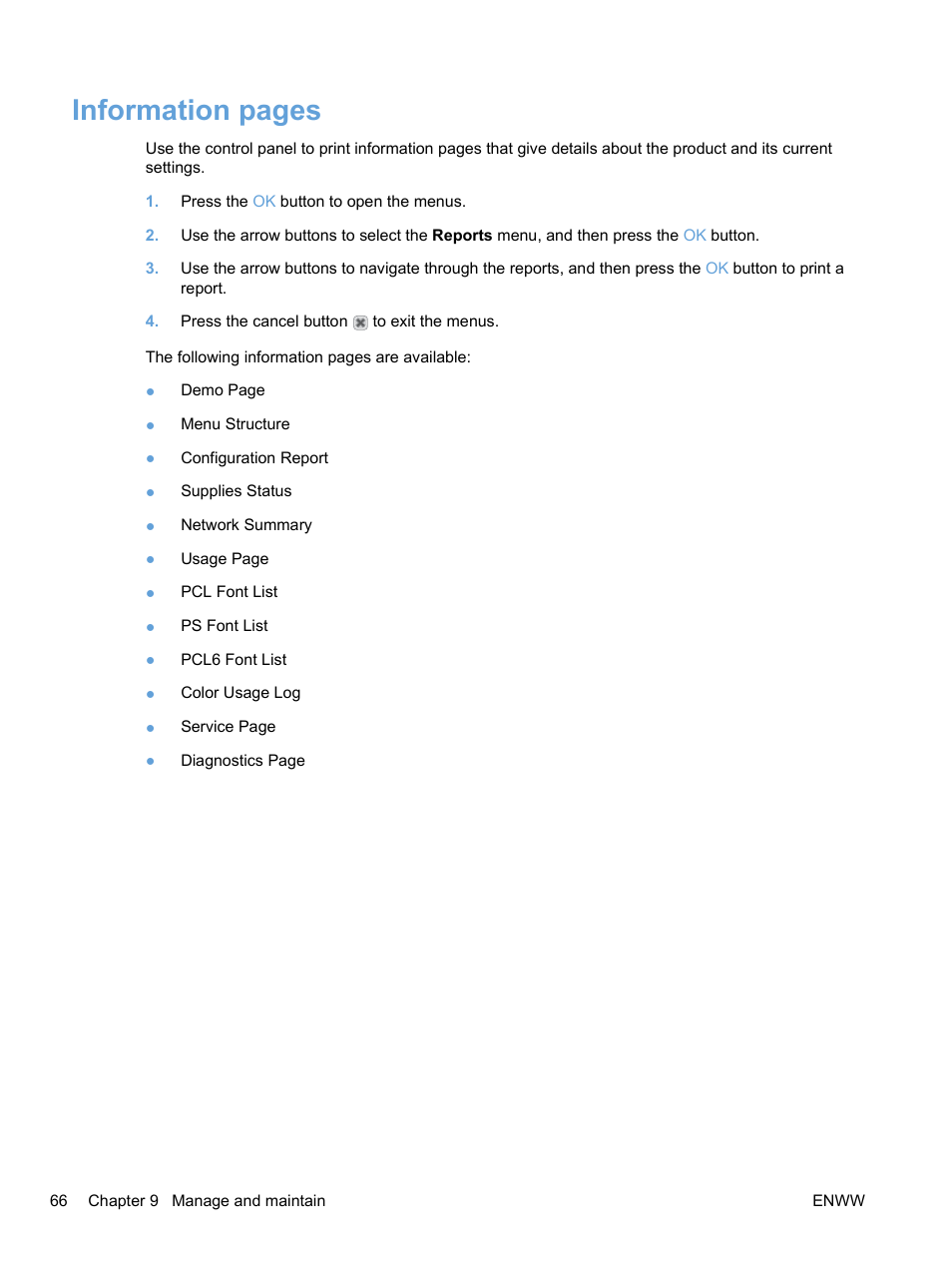 Information pages | HP Color LaserJet Professional CP5225 Printer series User Manual | Page 78 / 168