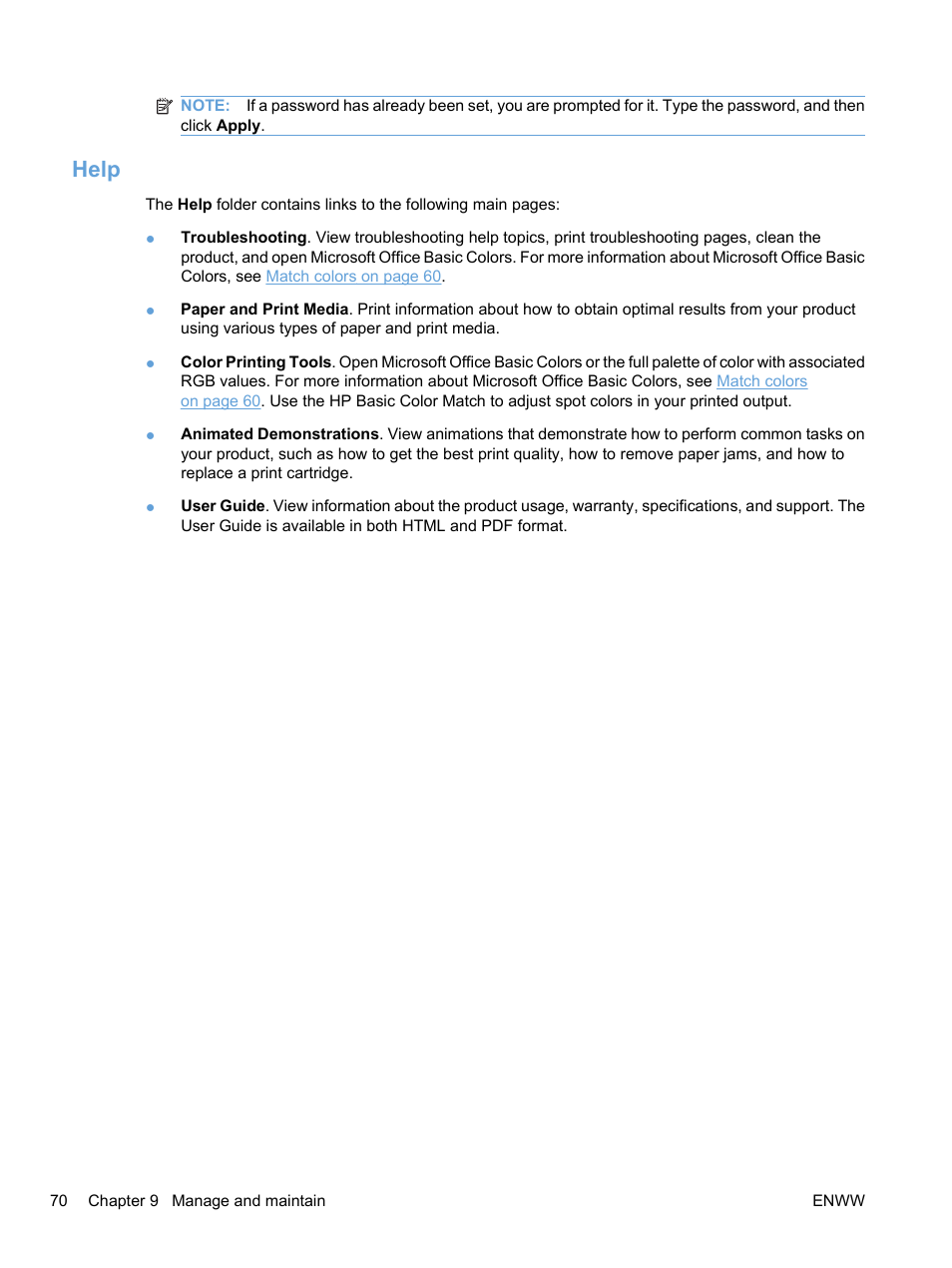 Help | HP Color LaserJet Professional CP5225 Printer series User Manual | Page 82 / 168