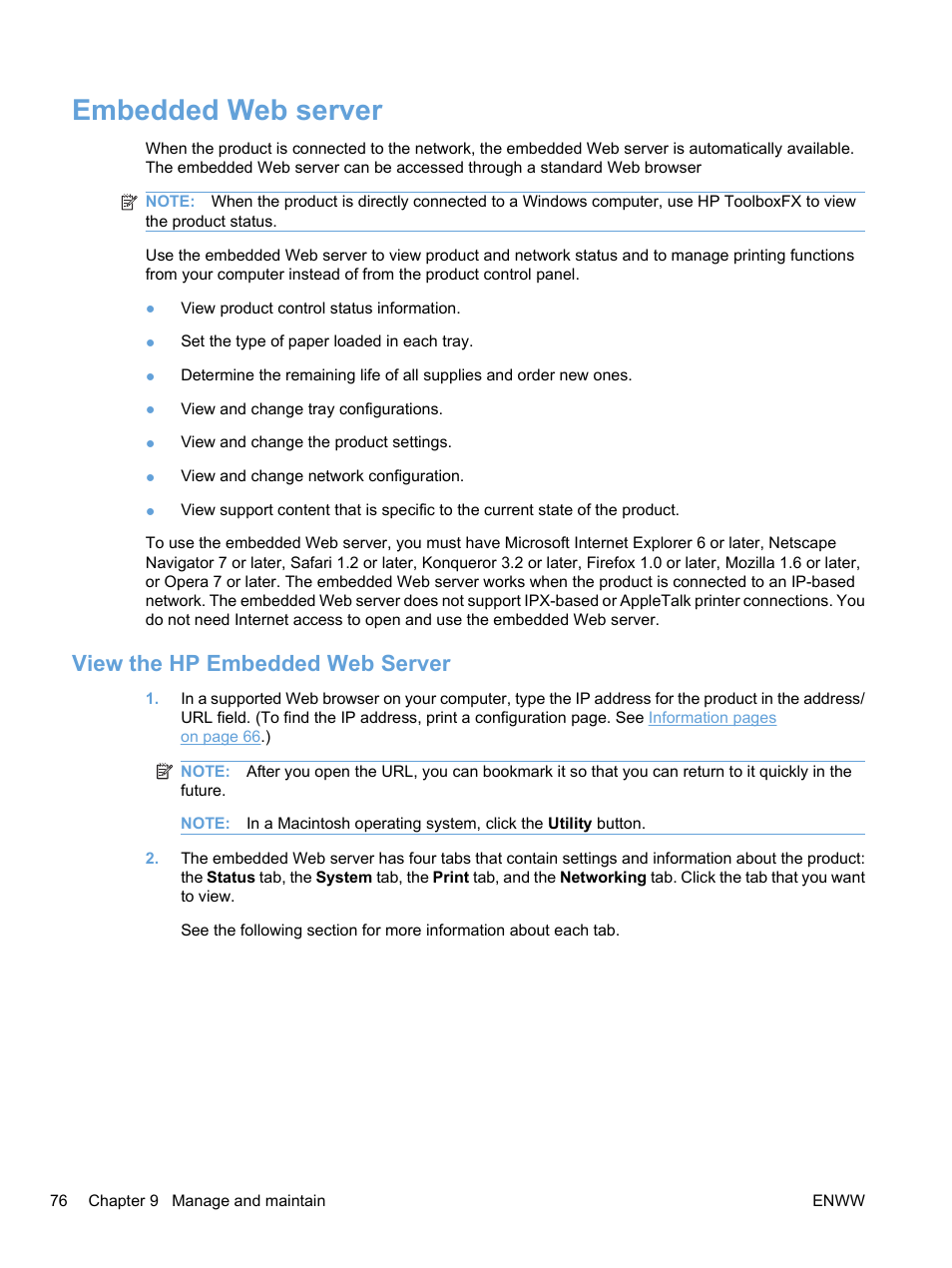 Embedded web server, View the hp embedded web server | HP Color LaserJet Professional CP5225 Printer series User Manual | Page 88 / 168