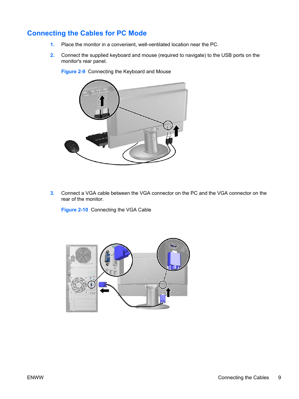 Connecting the cables for pc mode | HP Passport 1912nm 18.5-inch Internet Monitor User Manual | Page 15 / 36