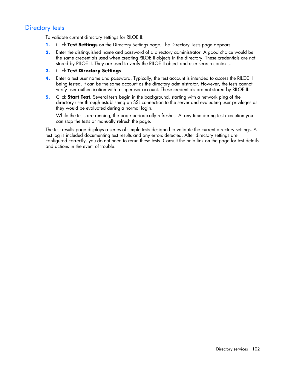 Directory tests | HP Remote Insight Lights-Out Edition II Board User Manual | Page 102 / 205