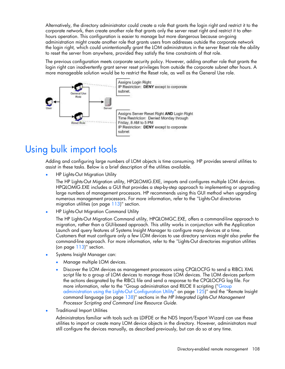 Using bulk import tools | HP Remote Insight Lights-Out Edition II Board User Manual | Page 108 / 205