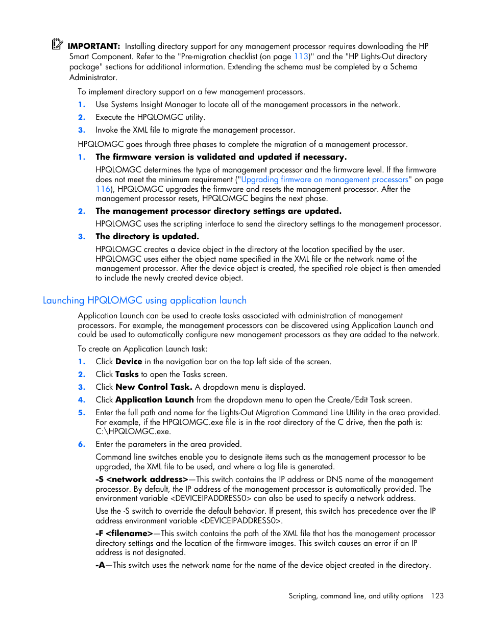 Launching hpqlomgc using application launch | HP Remote Insight Lights-Out Edition II Board User Manual | Page 123 / 205