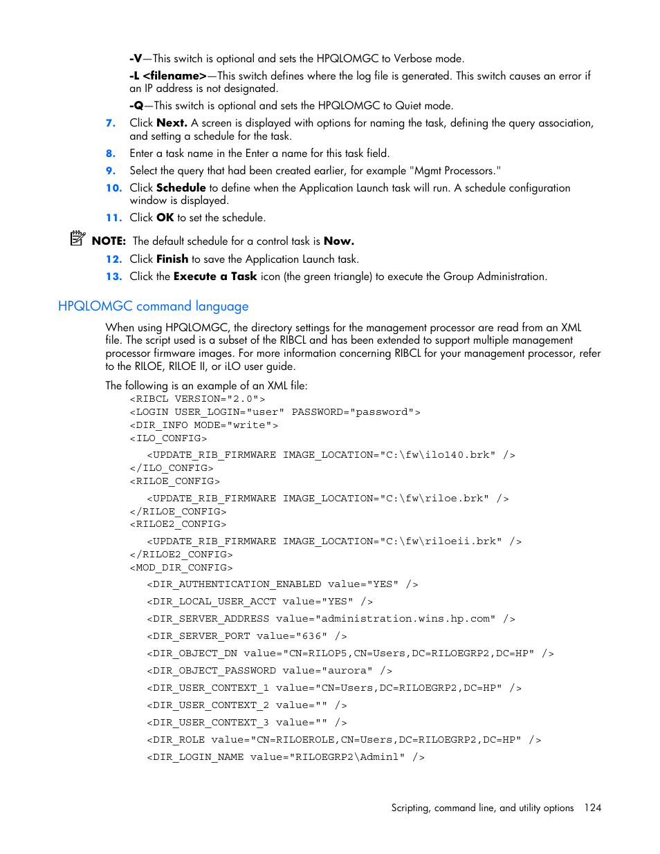 Hpqlomgc command language | HP Remote Insight Lights-Out Edition II Board User Manual | Page 124 / 205