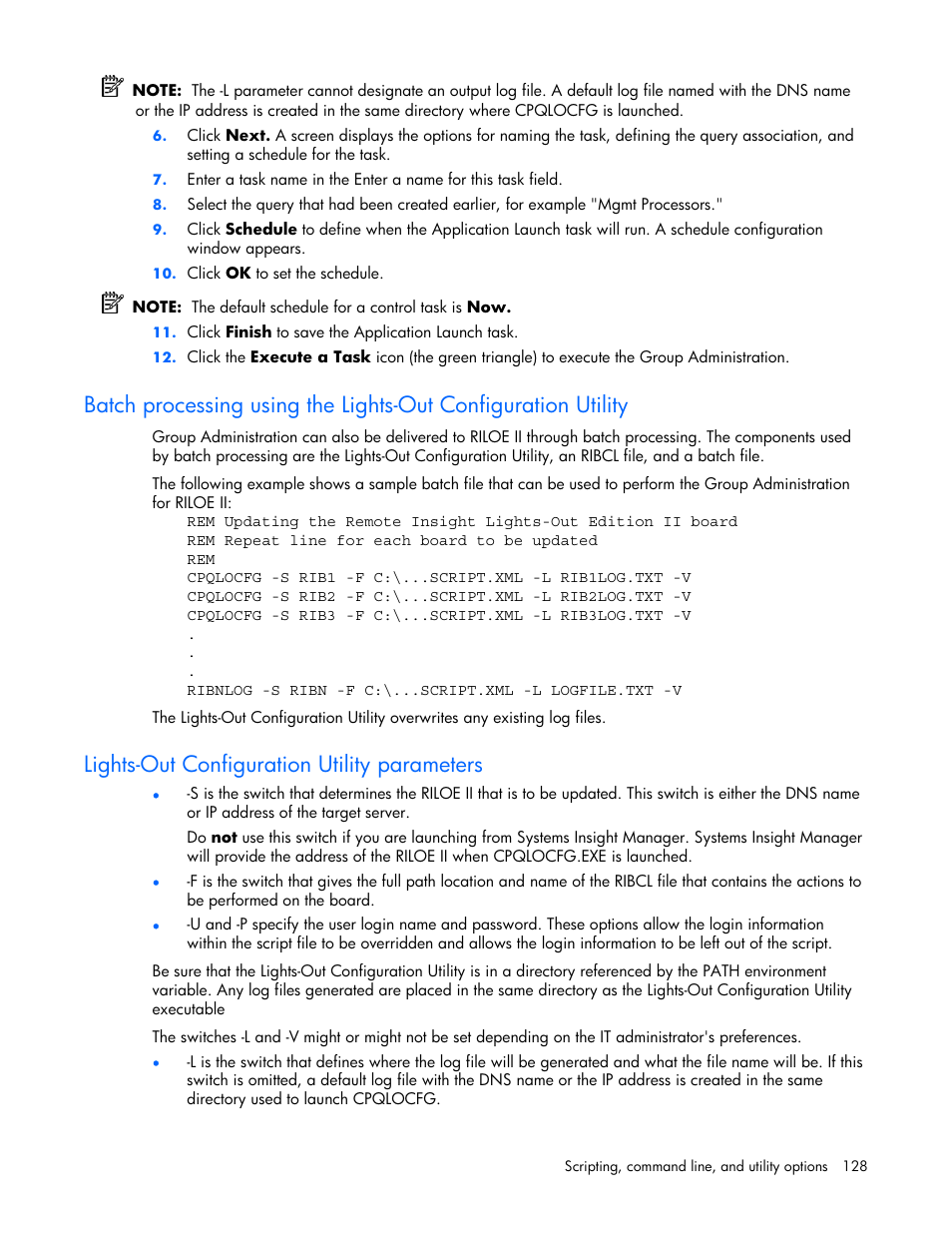Lights-out configuration utility parameters | HP Remote Insight Lights-Out Edition II Board User Manual | Page 128 / 205
