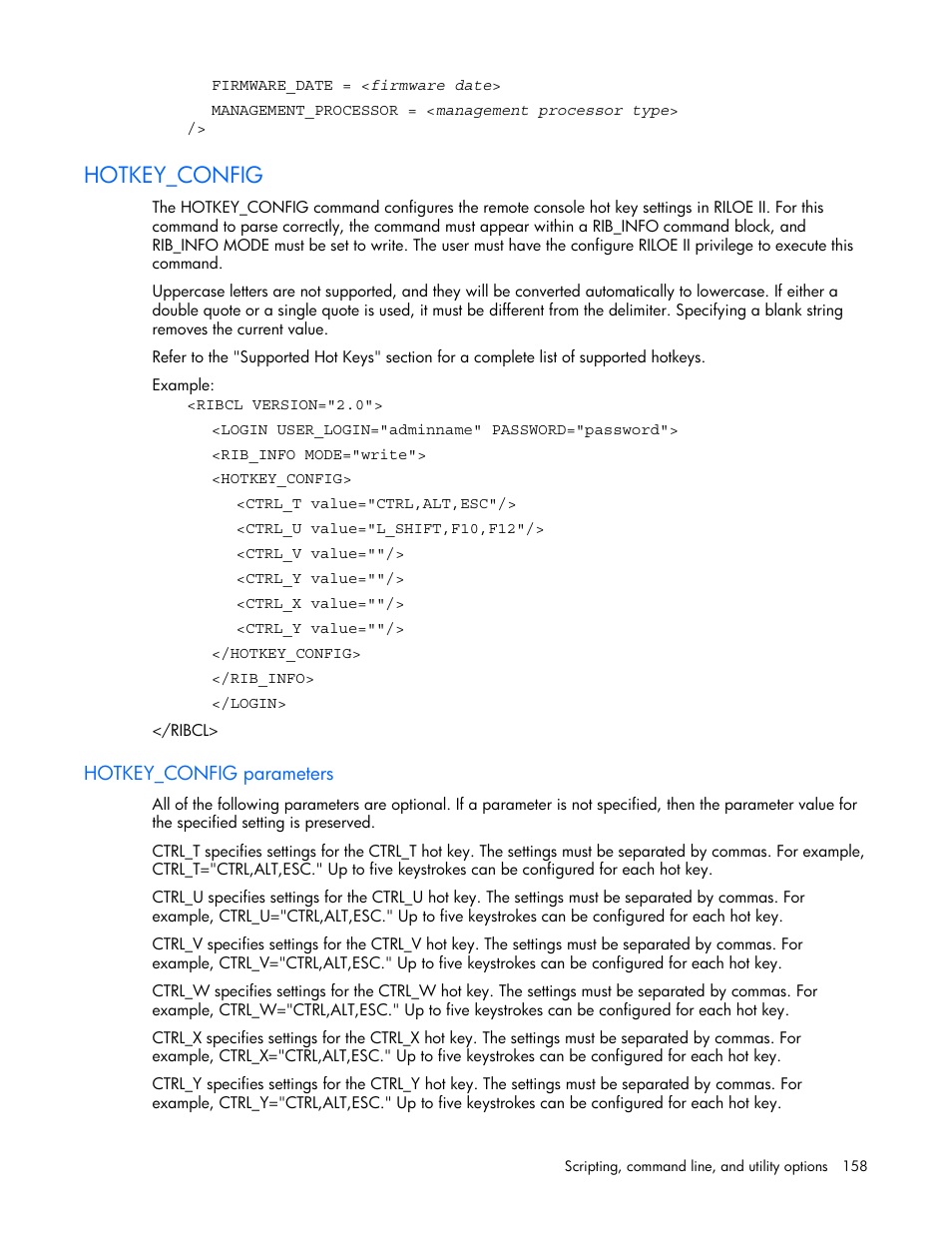 Hotkey_config, Hotkey_config parameters | HP Remote Insight Lights-Out Edition II Board User Manual | Page 158 / 205
