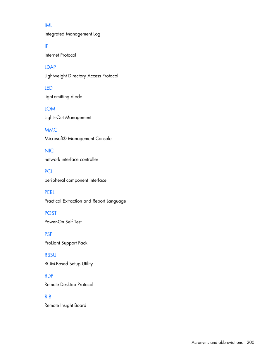 HP Remote Insight Lights-Out Edition II Board User Manual | Page 200 / 205