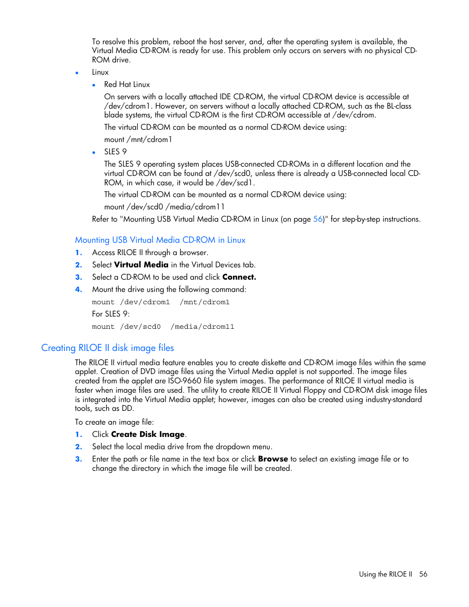 Creating riloe ii disk image files | HP Remote Insight Lights-Out Edition II Board User Manual | Page 56 / 205