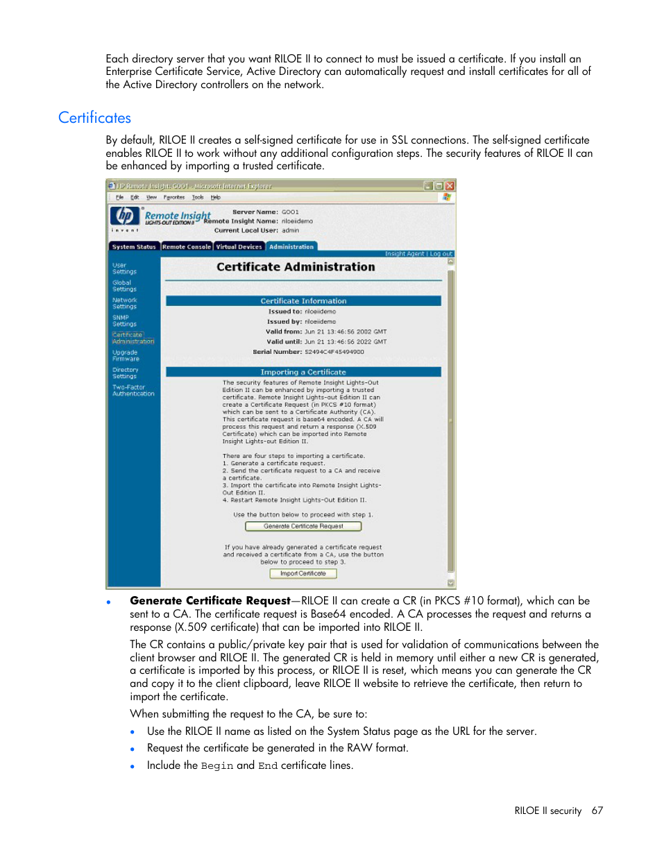 Certificates | HP Remote Insight Lights-Out Edition II Board User Manual | Page 67 / 205