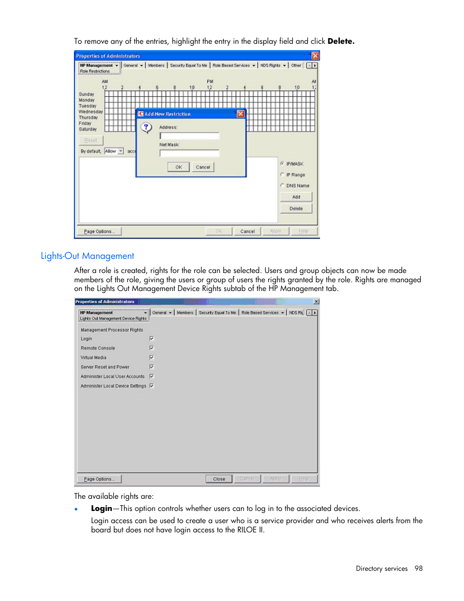Lights-out management | HP Remote Insight Lights-Out Edition II Board User Manual | Page 98 / 205