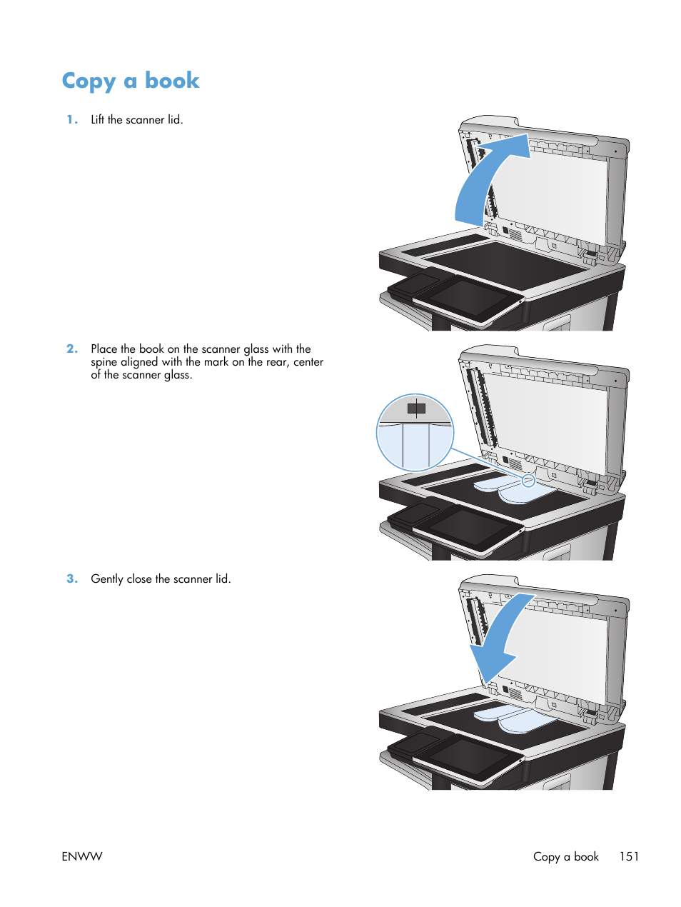 Copy a book | HP LaserJet Enterprise 700 color MFP M775 series User Manual | Page 165 / 332