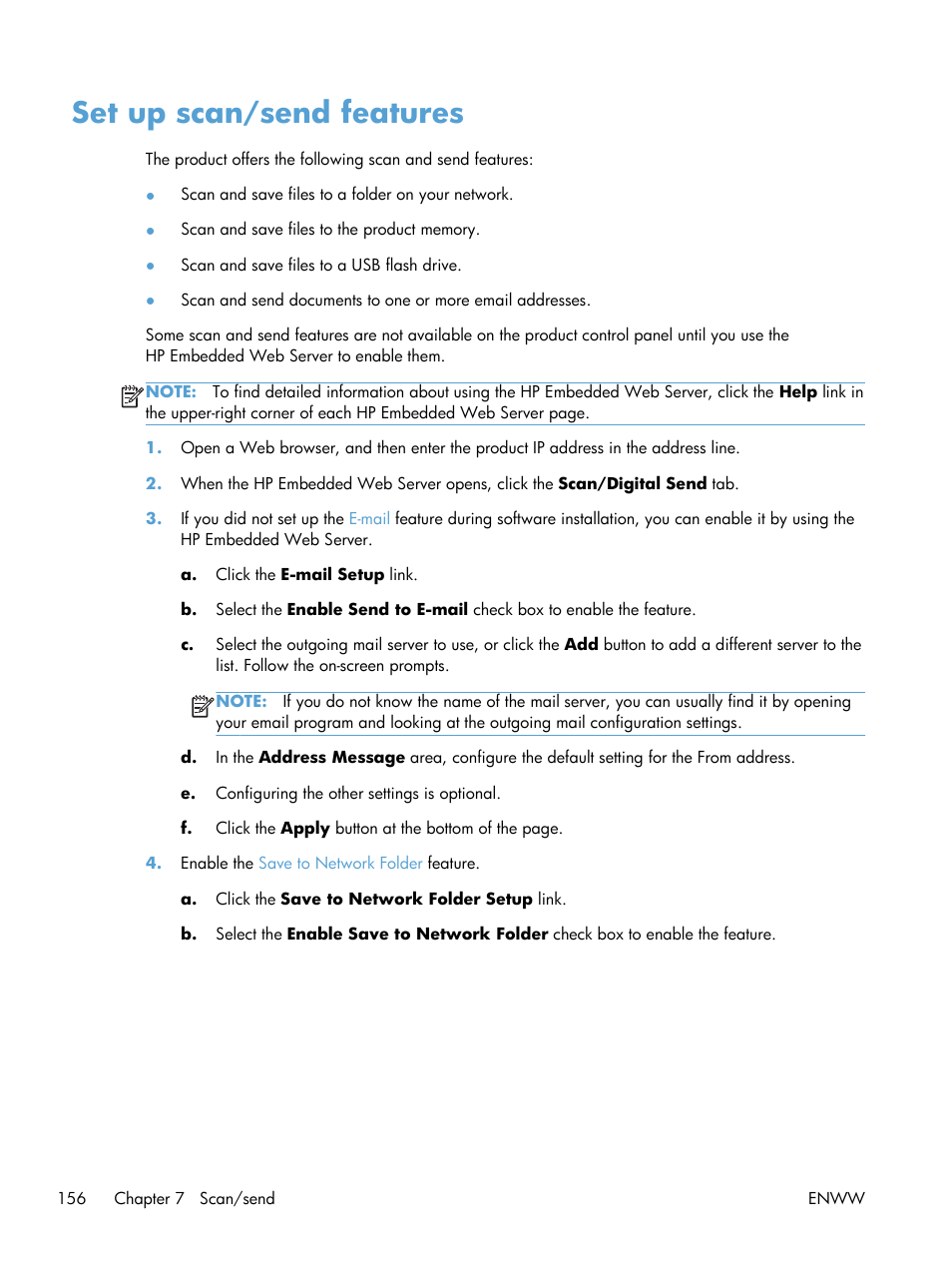 Set up scan/send features | HP LaserJet Enterprise 700 color MFP M775 series User Manual | Page 170 / 332