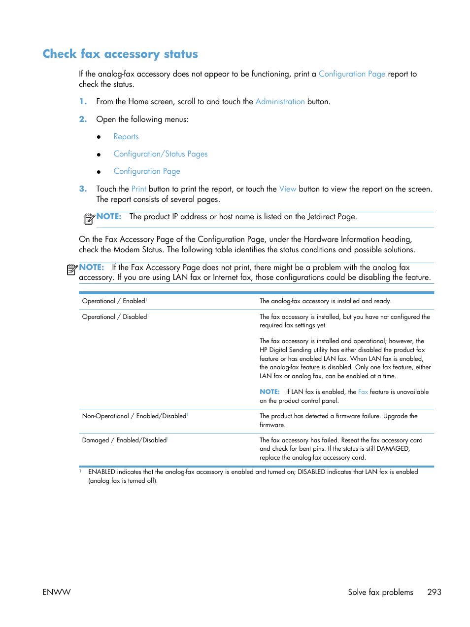 Check fax accessory status | HP LaserJet Enterprise 700 color MFP M775 series User Manual | Page 307 / 332