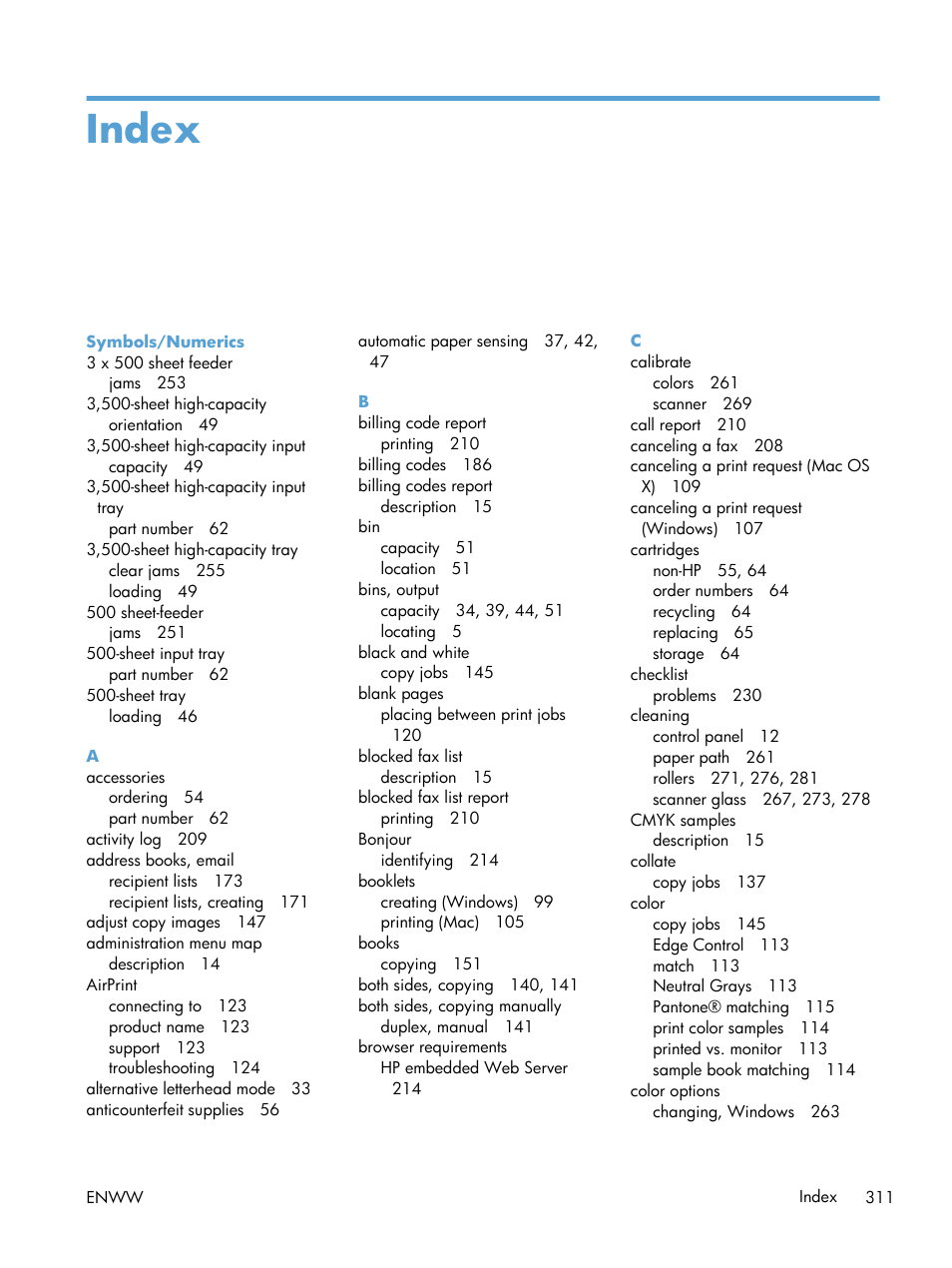 Index | HP LaserJet Enterprise 700 color MFP M775 series User Manual | Page 325 / 332
