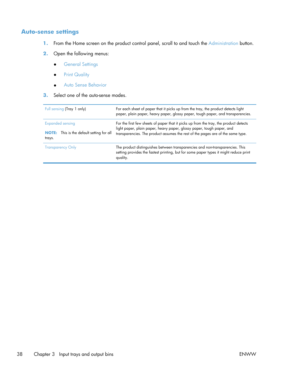 Auto-sense settings | HP LaserJet Enterprise 700 color MFP M775 series User Manual | Page 52 / 332