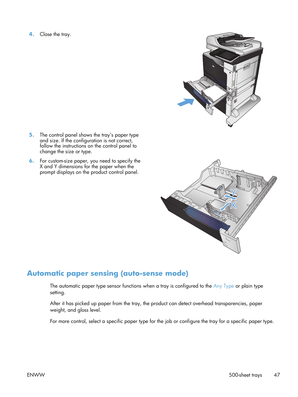 Automatic paper sensing (auto-sense mode) | HP LaserJet Enterprise 700 color MFP M775 series User Manual | Page 61 / 332