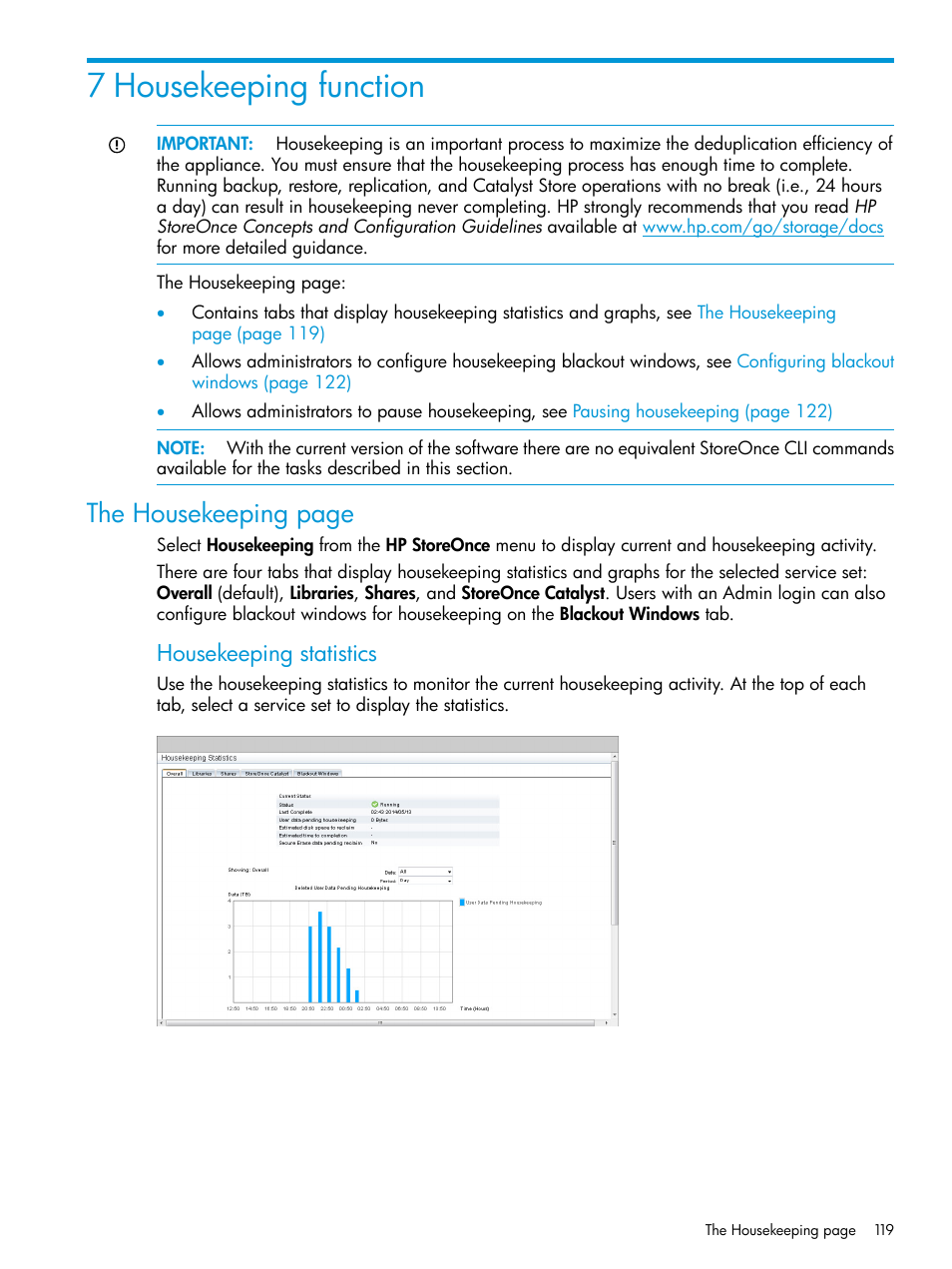7 housekeeping function, The housekeeping page, Housekeeping statistics | HP StoreOnce Backup User Manual | Page 119 / 220