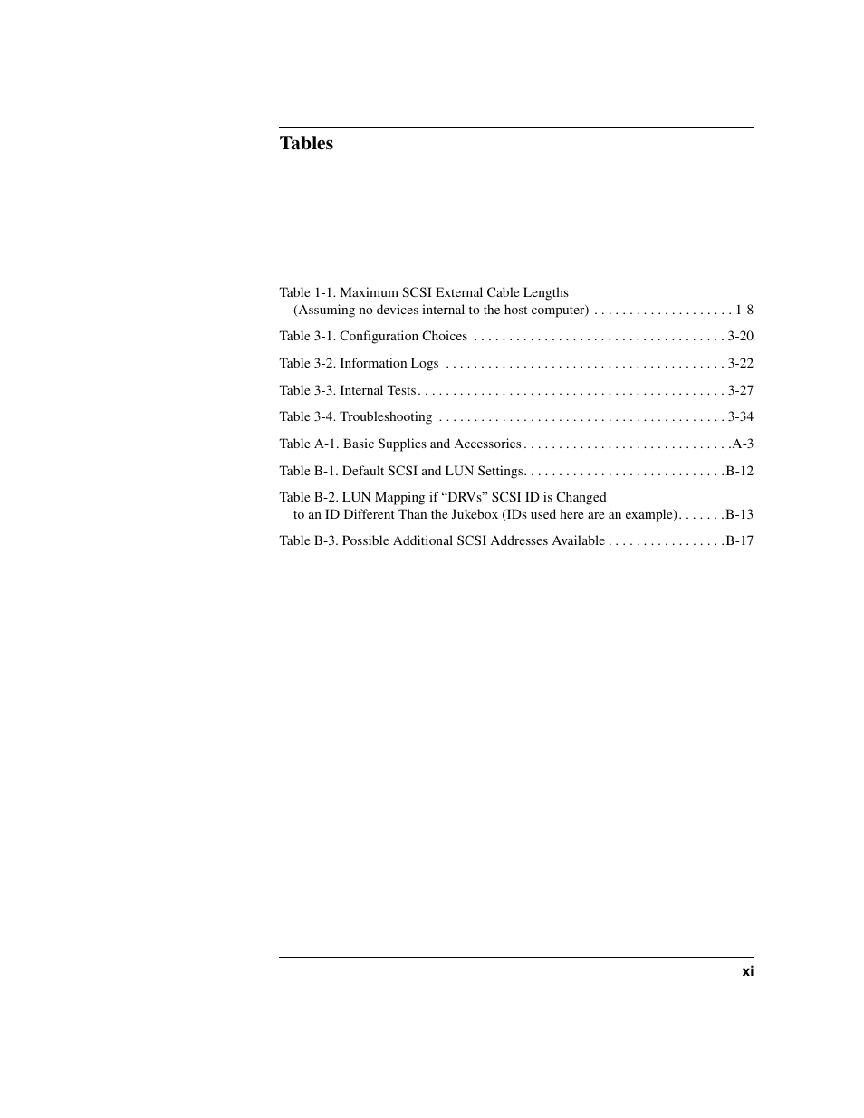 Tables | HP Optical Jukeboxes User Manual | Page 11 / 112