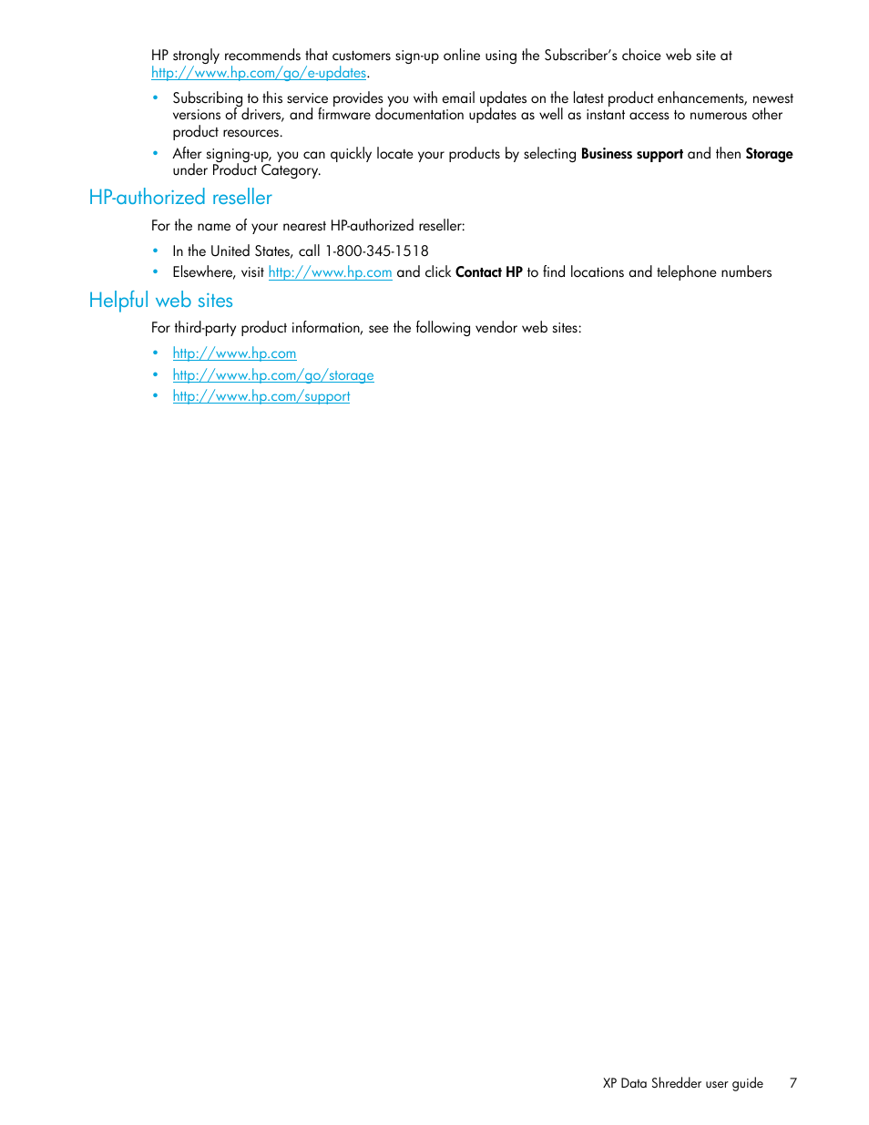 Hp-authorized reseller, Helpful web sites | HP StorageWorks XP Remote Web Console Software User Manual | Page 7 / 18