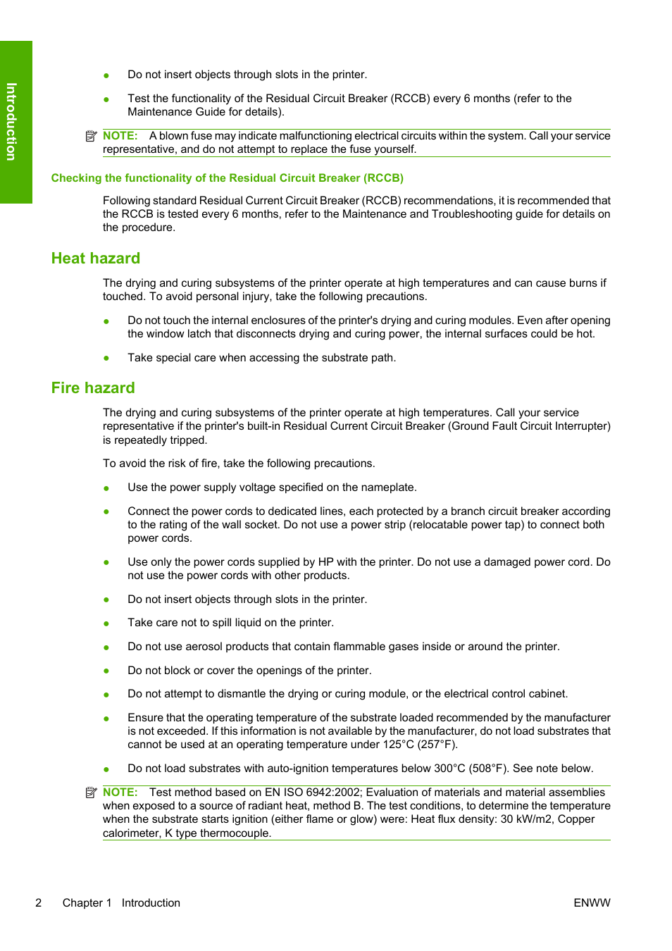 Heat hazard, Fire hazard | HP Designjet L25500 Printer series User Manual | Page 6 / 82