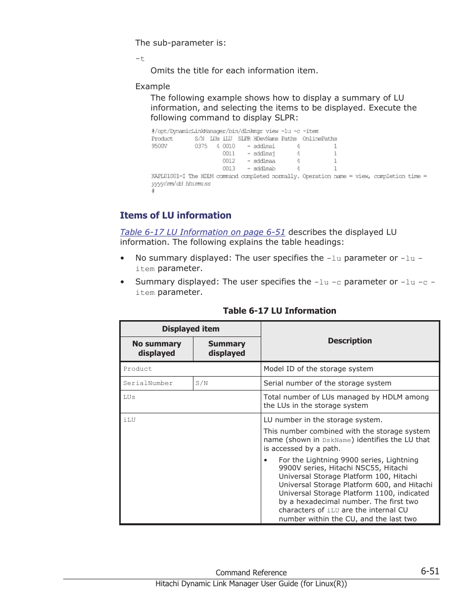 The content of each displayed item, see, Table 6-17 lu information on, The sub-parameters are | Table 6-17 lu | HP XP P9500 Storage User Manual | Page 403 / 640