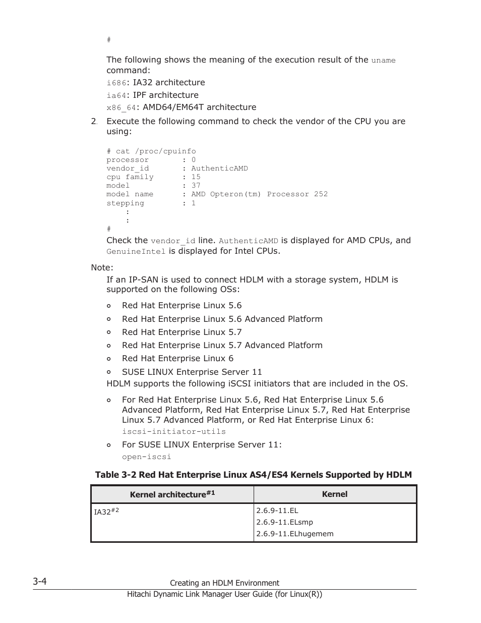 Hdlm supports hosts on which oss listed in, Table 3-2 red hat enterprise, Table 3-2 red hat | HP XP P9500 Storage User Manual | Page 72 / 640