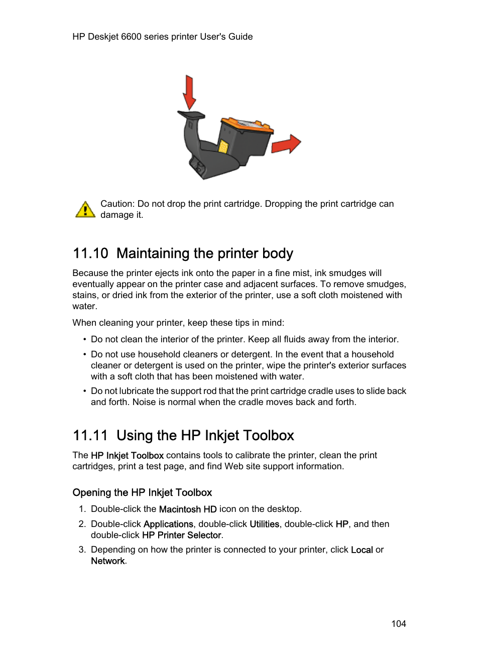 10 maintaining the printer body, 11 using the hp inkjet toolbox, Opening the hp inkjet toolbox | Hp inkjet toolbox, And then select the, Maintaining the printer body, Using the hp inkjet toolbox | HP Deskjet 6620 Color Inkjet Printer User Manual | Page 104 / 155