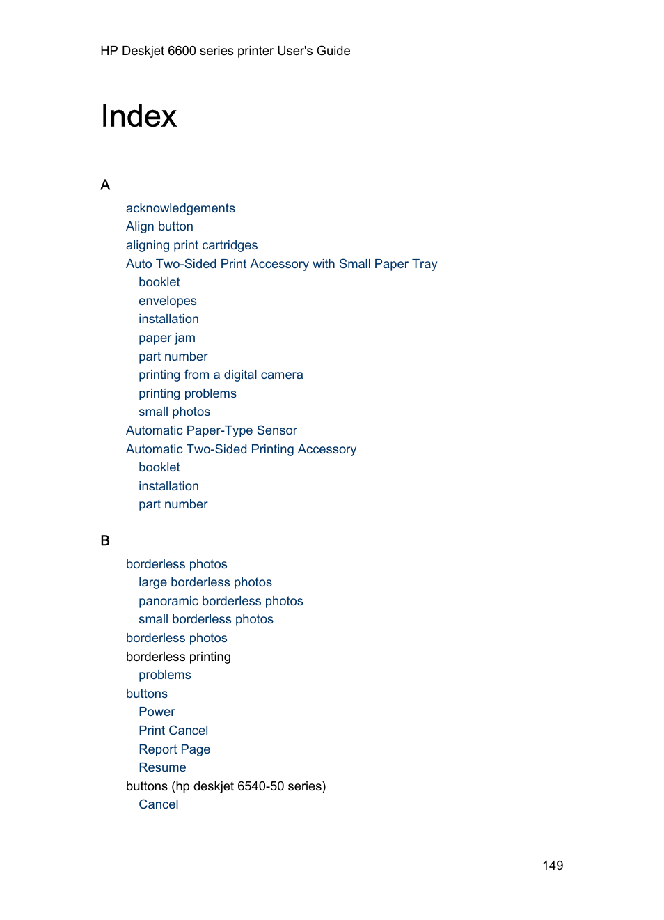Index | HP Deskjet 6620 Color Inkjet Printer User Manual | Page 149 / 155