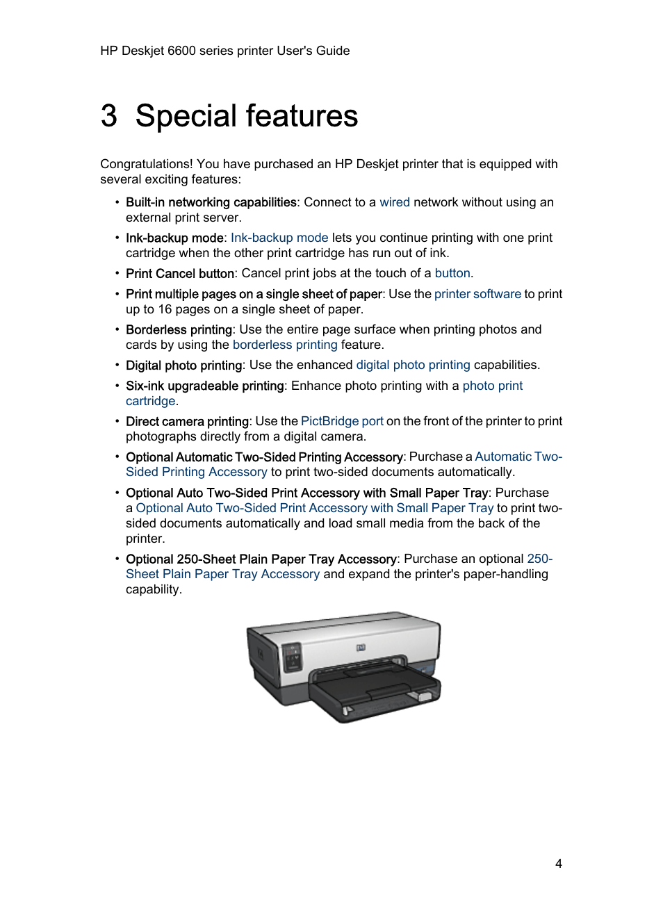 3 special features, Special features | HP Deskjet 6620 Color Inkjet Printer User Manual | Page 4 / 155