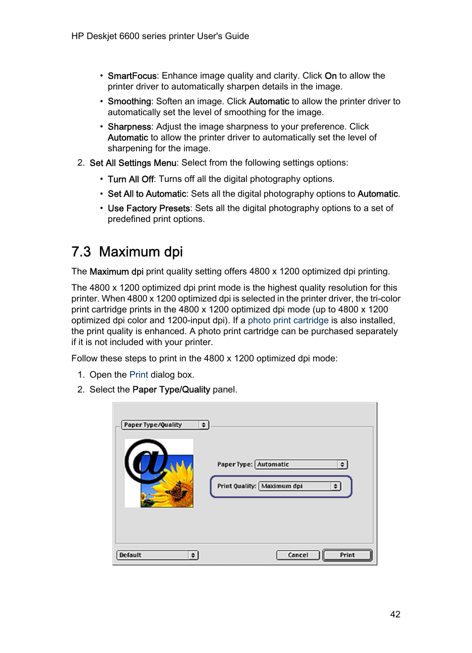 3 maximum dpi, Maximum dpi | HP Deskjet 6620 Color Inkjet Printer User Manual | Page 42 / 155
