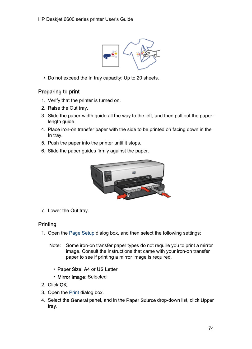 Preparing to print, Printing | HP Deskjet 6620 Color Inkjet Printer User Manual | Page 74 / 155