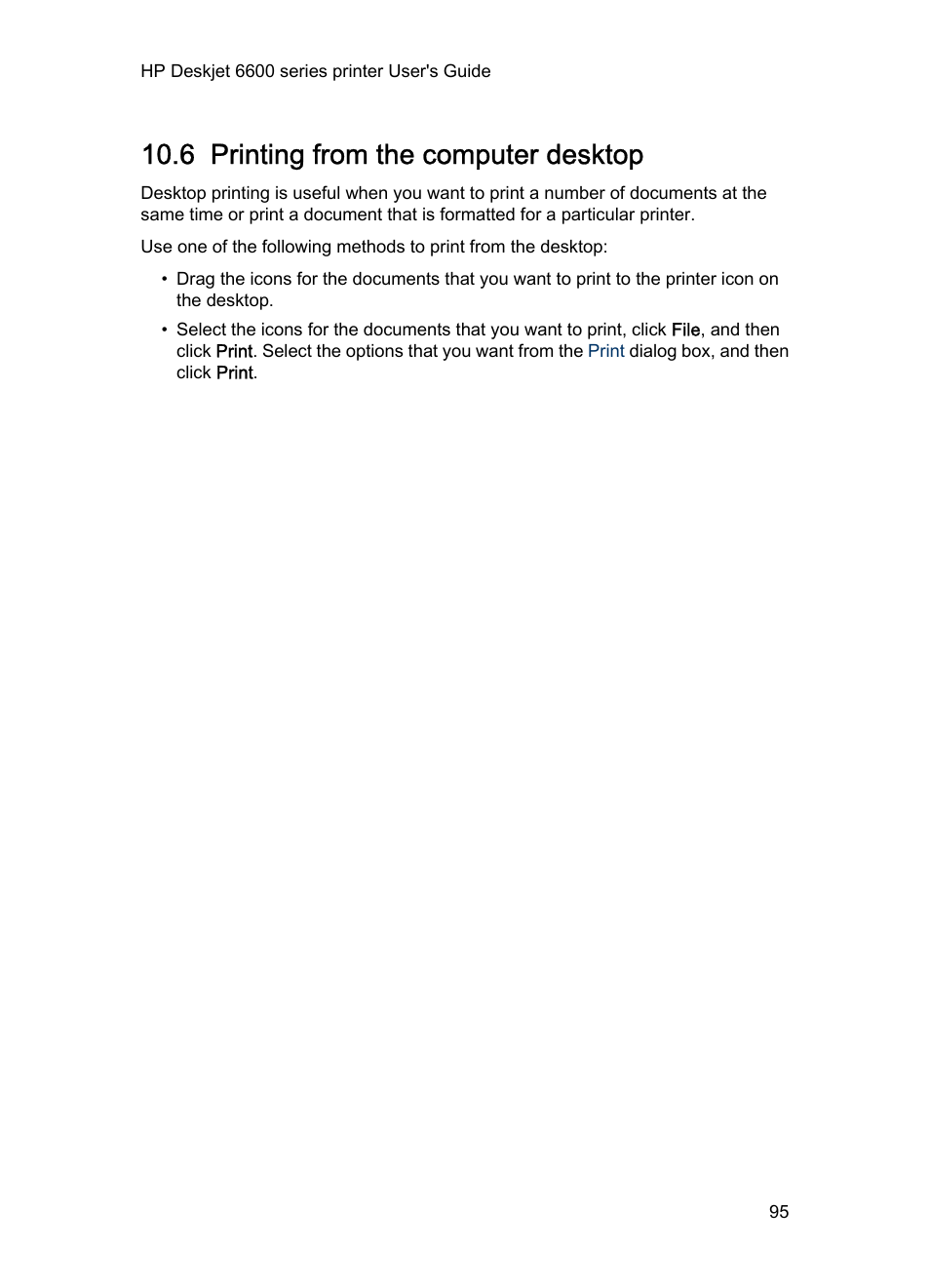 6 printing from the computer desktop, Printing from the computer desktop | HP Deskjet 6620 Color Inkjet Printer User Manual | Page 95 / 155