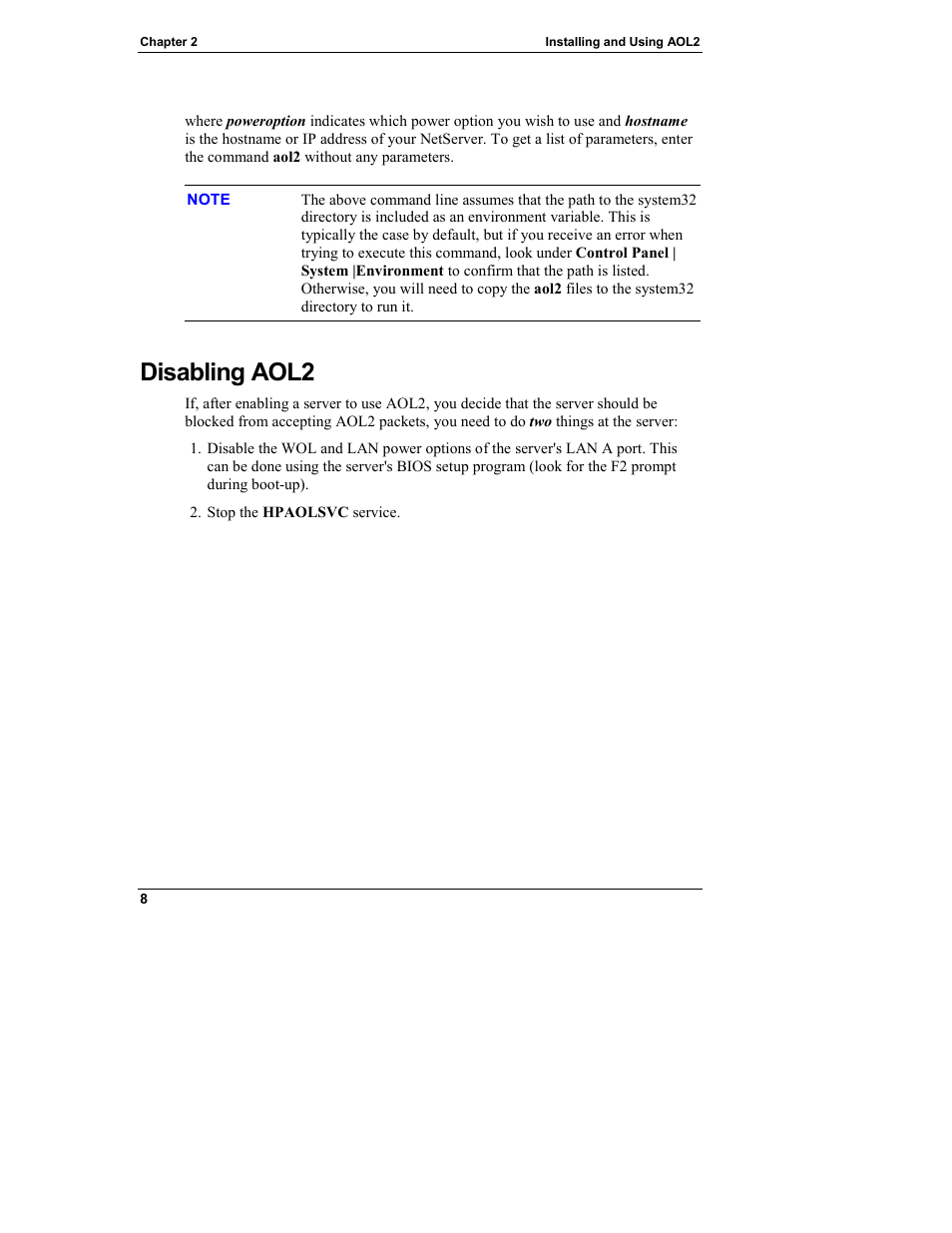 Disabling aol2 | HP Netserver L Server series User Manual | Page 12 / 12