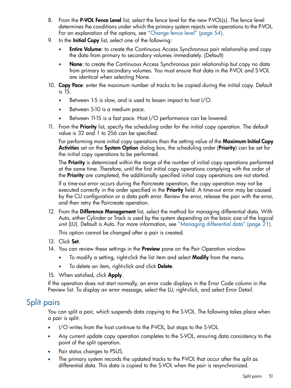 Split pairs | HP XP P9500 Storage User Manual | Page 51 / 113