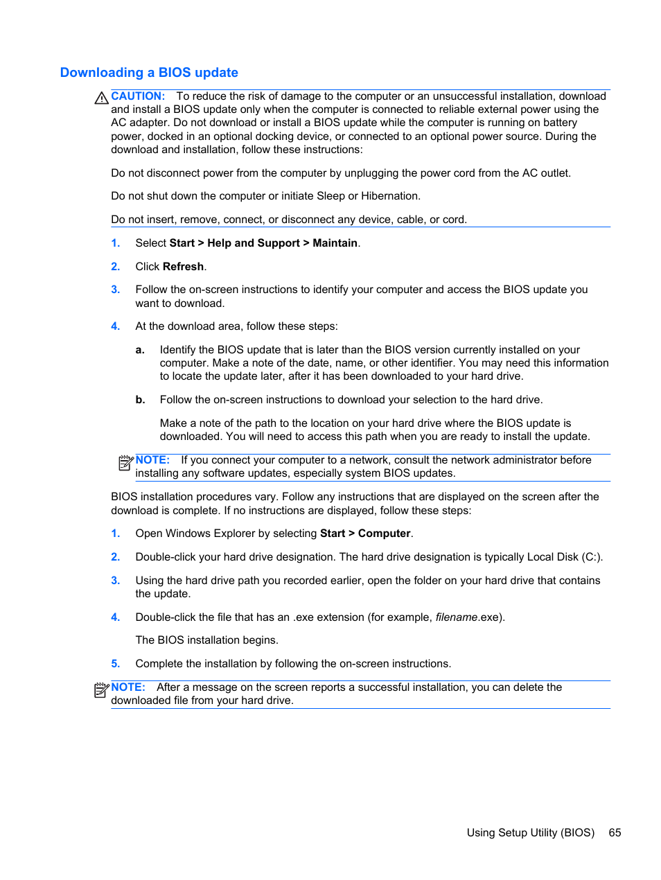 Downloading a bios update | HP Folio 13-2000 Notebook-PC User Manual | Page 75 / 91