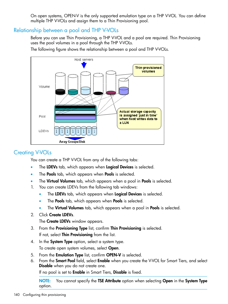 Relationship between a pool and thp v-vols, Creating v-vols | HP XP P9500 Storage User Manual | Page 140 / 438