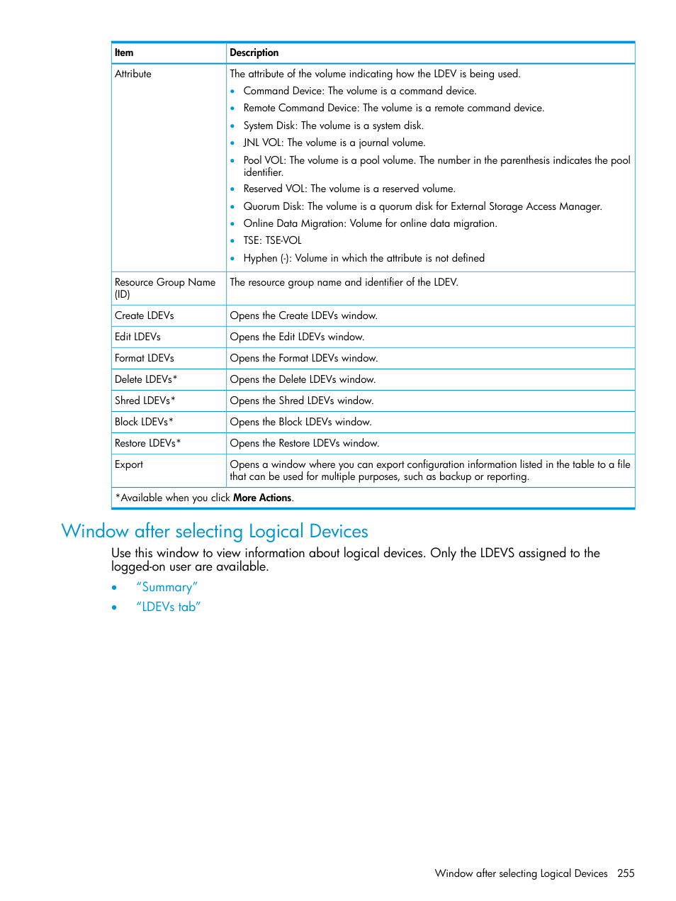 Window after selecting logical devices | HP XP P9500 Storage User Manual | Page 255 / 438