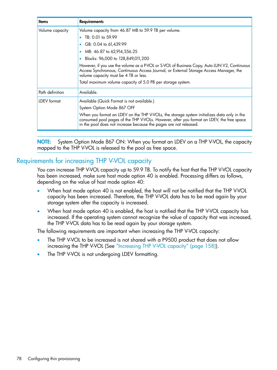 Requirements for increasing thp v-vol capacity | HP XP P9500 Storage User Manual | Page 78 / 438