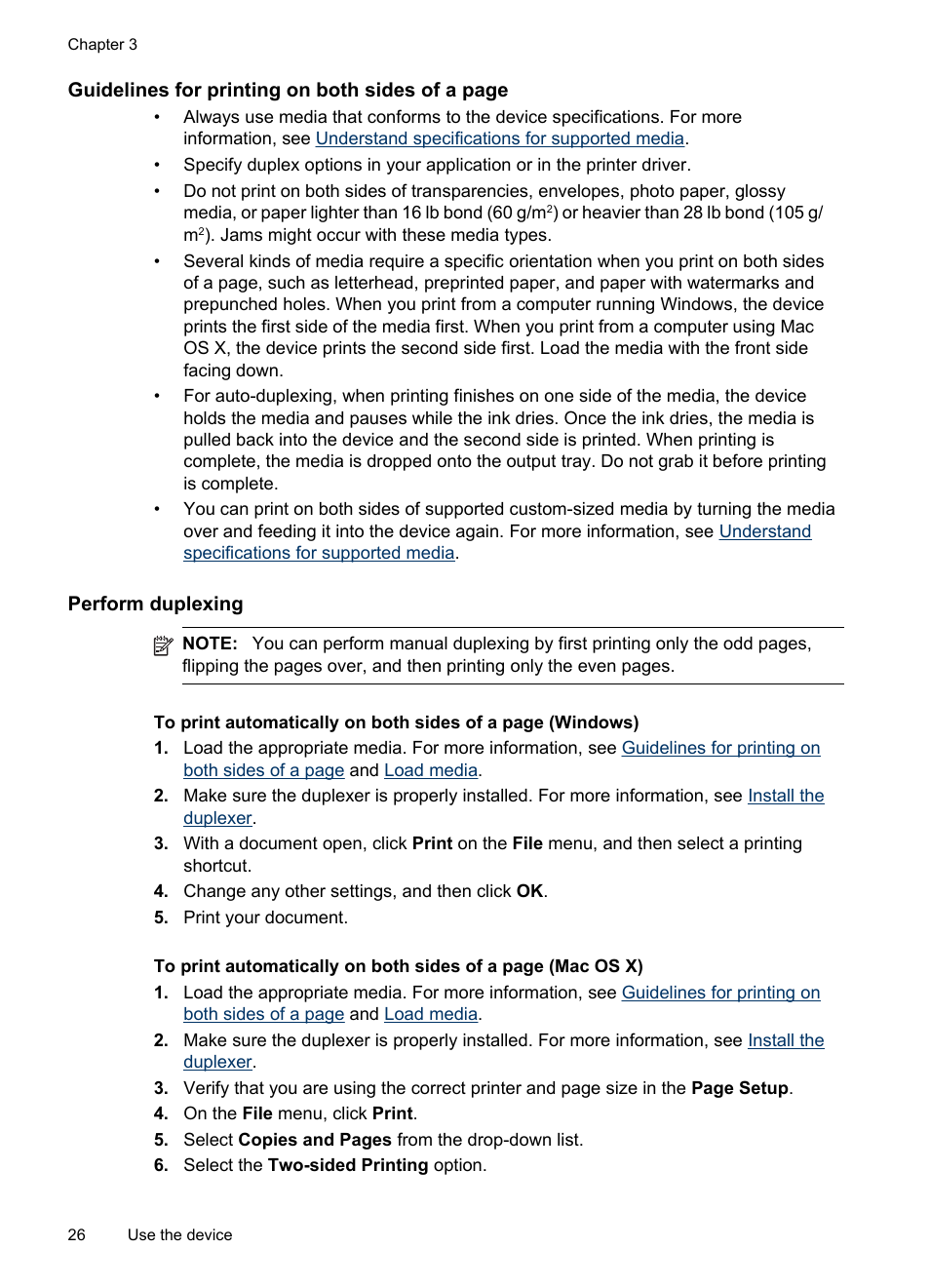 Perform duplexing | HP Officejet Pro 8000 - A809 User Manual | Page 30 / 140