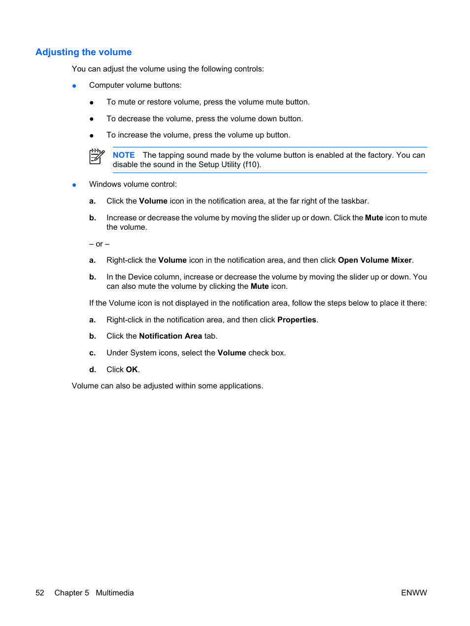 Adjusting the volume | HP Compaq Presario C542EA Notebook PC User Manual | Page 58 / 73