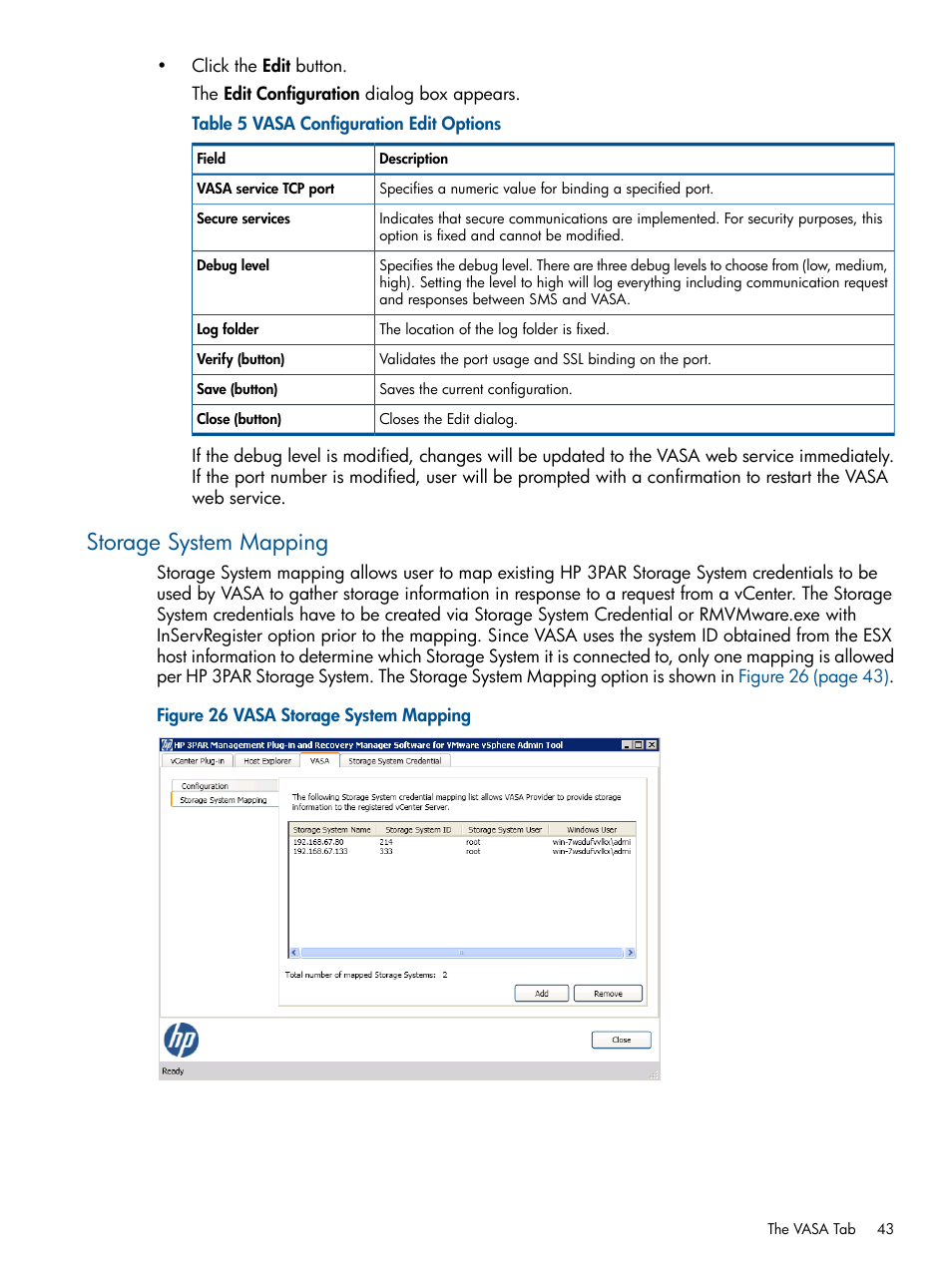 Storage system mapping | HP 3PAR Application Software Suite for VMware User Manual | Page 43 / 104