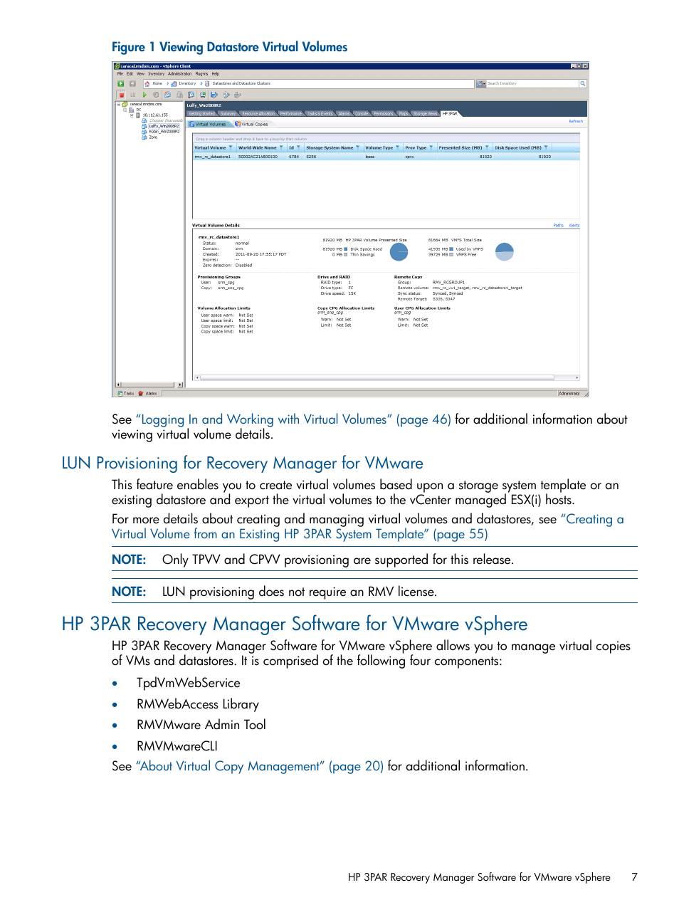 Lun provisioning for recovery manager for vmware | HP 3PAR Application Software Suite for VMware User Manual | Page 7 / 104