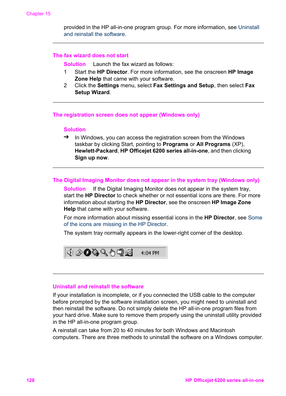 Uninstall and reinstall the software | HP Officejet 6210v All-in-One Printer User Manual | Page 131 / 177